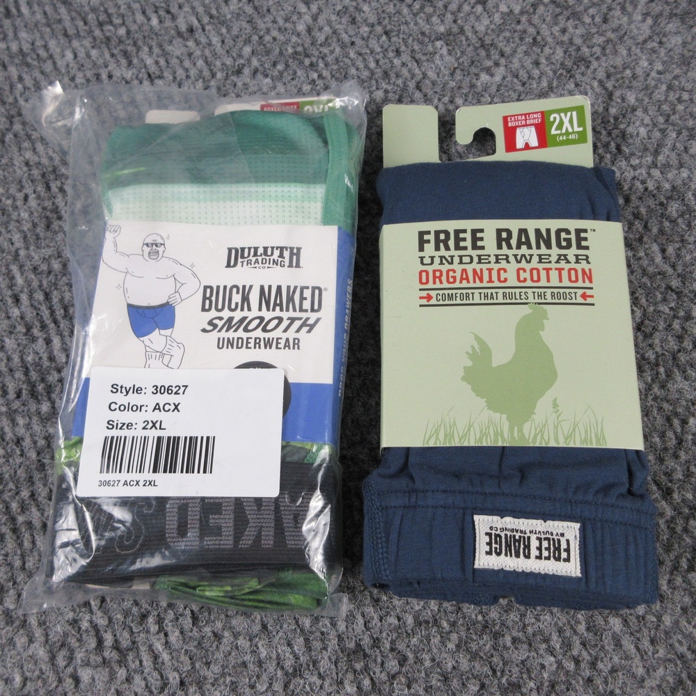 Duluth Trading Boxer Briefs Mens 2XL Multicolor Buck Naked Free Range 2 Pack NWT